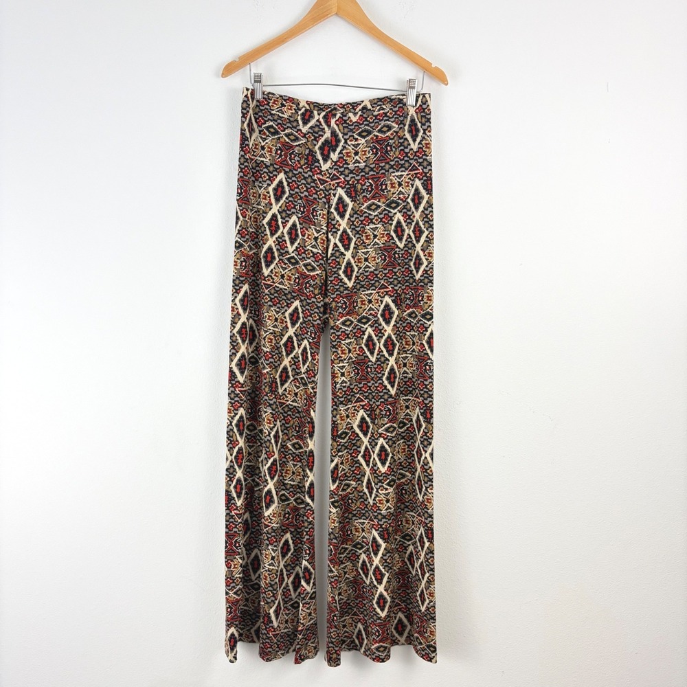 Boho Hippie Bell Bottoms Veronicam Medium Diamond Print Wide Leg Flare Pants